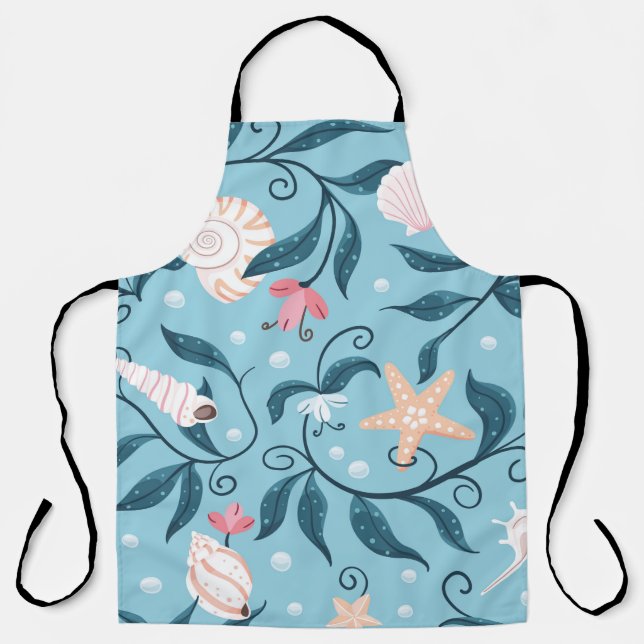 Delantal estrella de mar naranja y blanca, varias conchas e (Anverso)