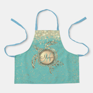 Delantal Estrellas de Monograma de Tortuga en Apron Azul