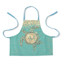 Estrellas de Monograma de Tortuga en Apron Azul