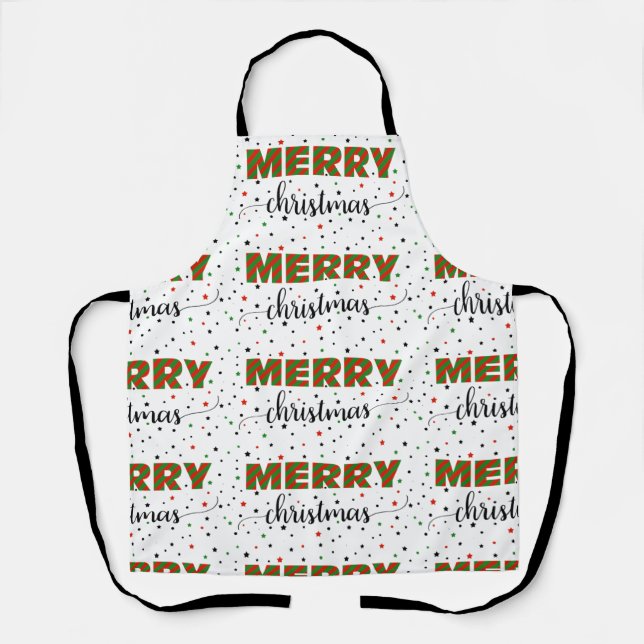 Delantal Estrellas de navidad merry de rayas verdes rojas (Anverso)