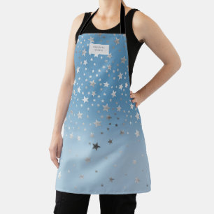 Delantal estrellas de plata azul oscuro monograma