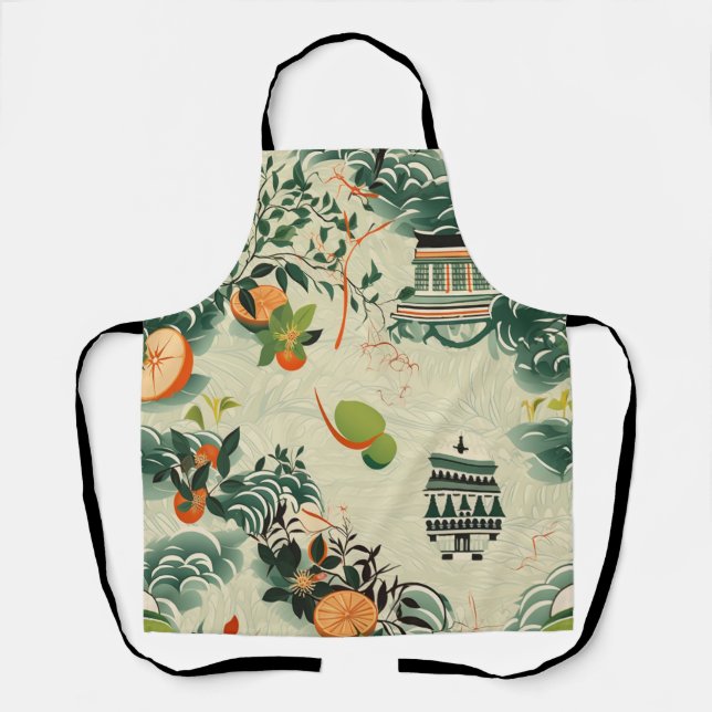 Delantal Ethereales Orangenmuster mit Zen-Tempeln (Anverso)