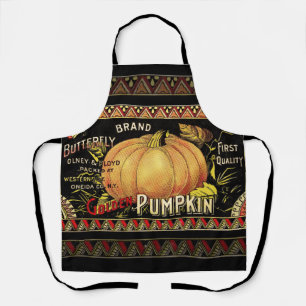 Delantal Etiqueta de caja de calabaza dorada vintage: Otoño