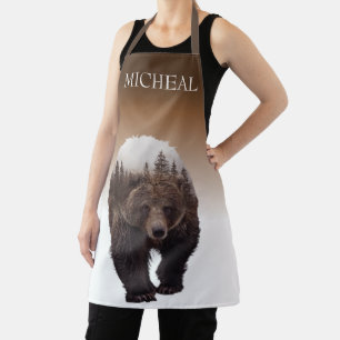 Delantal exposición doble personalizada del oso marrón fore