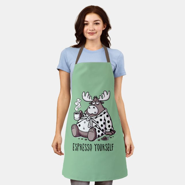 Delantal Exprésate con Humor Alce Dormilón Amante del Café  (Gastado)