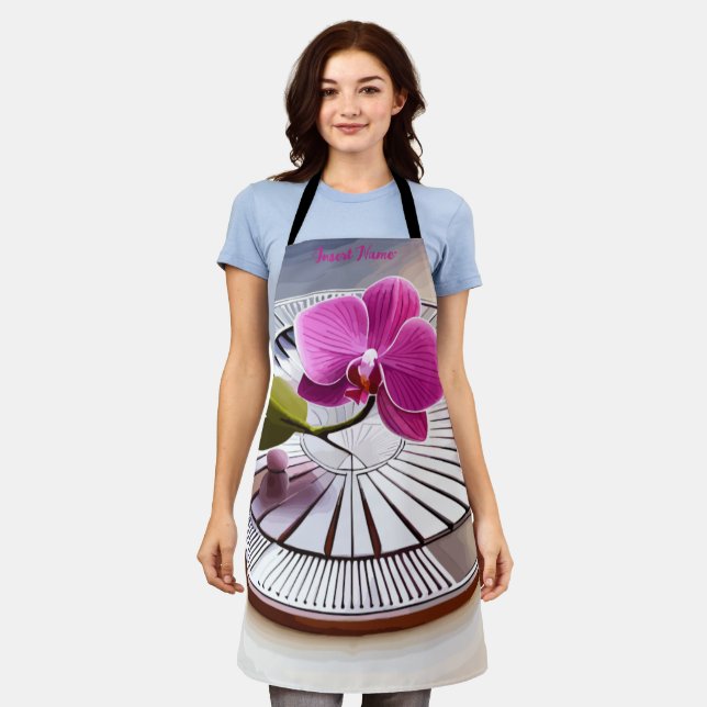 Delantal Exquisito orquídea rosa descansa en placa plateada (Gastado)