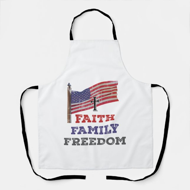 Delantal Faith Family Freedom Cross con bandera (Anverso)