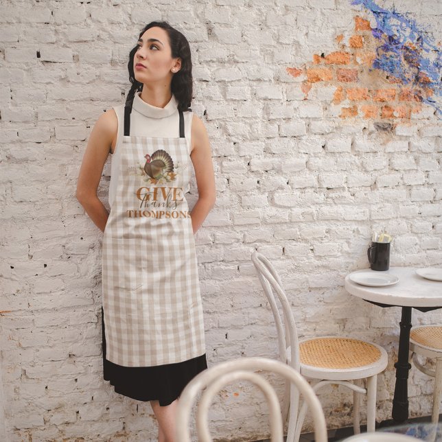 Delantal Fall Otoño Acción de Gracias Turquia Comprobación  (Custom Thanksgiving apron with buffalo check turkey personalized. )