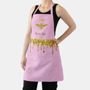 Delantal falso purpurina gotea abeja reina en rosa