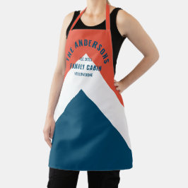 Delantal Familia Cabina Nombre Personalizado Red Navy Retro