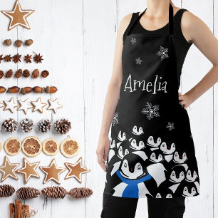 Delantal Familia de pingüinos personalizada