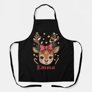 Delantal Familia de Reno de Navidad Personalizado para Niña