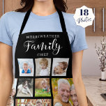 Delantal FAMILIA personalizada CHEF 18 Collage de fotos neg<br><div class="desc">Crea un delantal de collage de fotos personalizado con 18 fotos y personalizado con un nombre y un CHEF FAMILIAR. CAMBIOS: cambie el color de fondo negro y/o cambie el estilo, tamaño, color o ubicación del tipo de letra del texto haciendo clic en EDIT. PUNTO DE FOTO: Elija fotos con...</div>