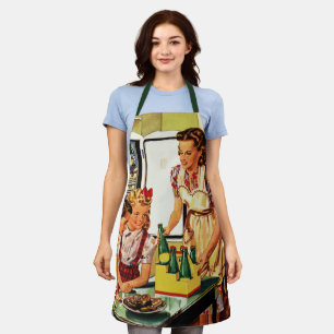 Delantal Familia Retro en la Cocina Mamá Papá Niños Meriend