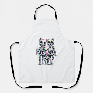 Delantal Familia Skeleton Cat Soplando chicle Cute y Sp