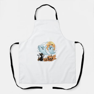 Delantal Famoso fantasma y gato negro flojo Halloween estof