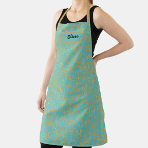 Delantal Fancy Aqua y Gold Leaf Filigree Personalizados