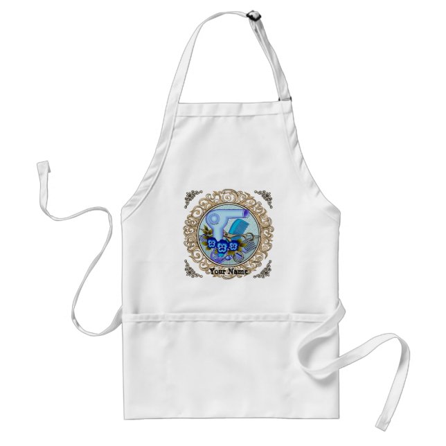 Delantal Fancy Blue Pansy Esteticista   (Frente)