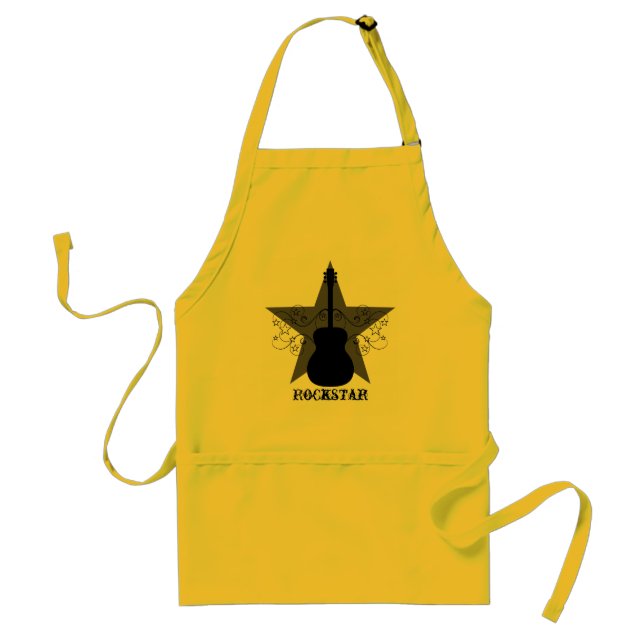 Delantal Fancy Guitar Star Swirls Apron, Negro (Frente)