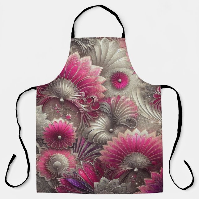 Delantal Fans de rosa y plateado Art Nouveau (Anverso)