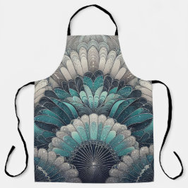 Delantal Fans elegantes de Art Nouveau de Plata Azul