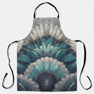 Delantal Fans elegantes de Art Nouveau de Plata Azul