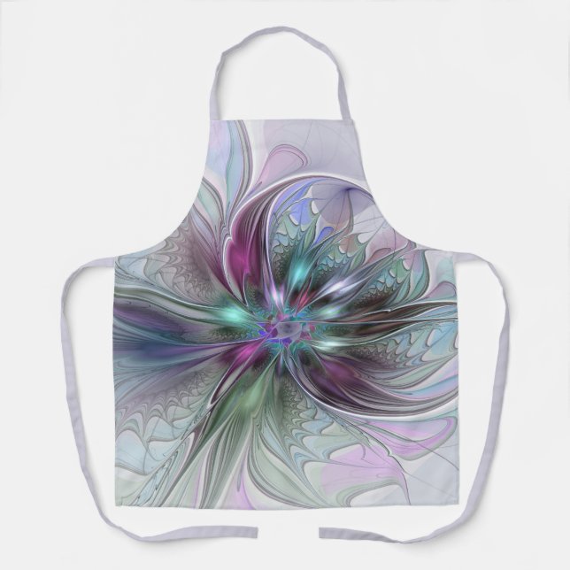 Delantal Fantasía colorida Resumen Flor Fractal Moderna (Anverso)
