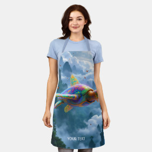 Delantal Fantasía cute volando tortuga arcoiris