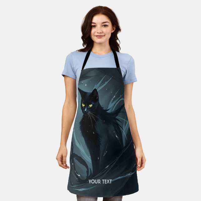 Delantal Fantasía lindo gato noche negro (Gastado)