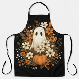 Delantal Fantasma Adorable Con Calabaza Y Flores De Otoño –