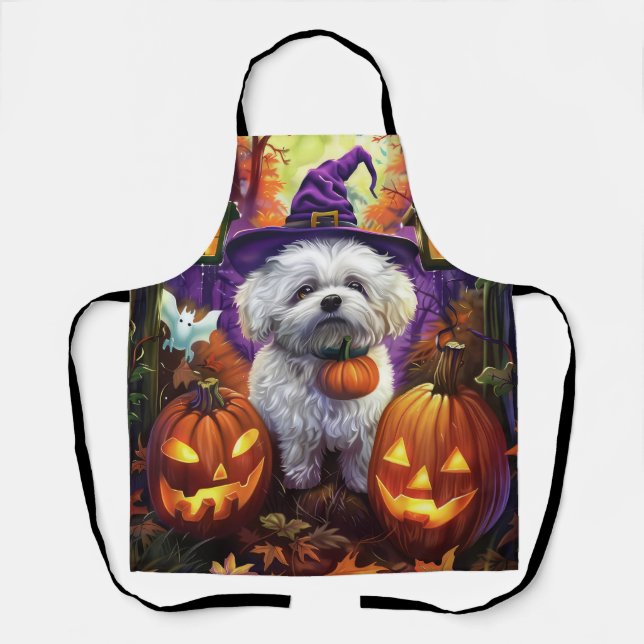 Delantal Fantasma Bichon Frise Halloween Bruja Y Calabaza (Anverso)