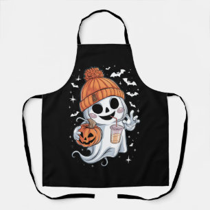 Delantal Fantasma Lindo Bebiendo Café Halloween Café Helado