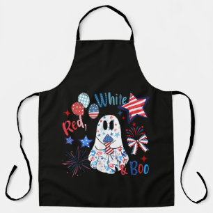 Delantal Fantasma Rojo Blanco Boo Patriótico Halloween 4 de