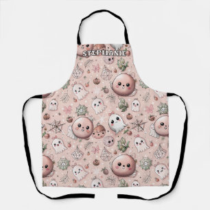 Delantal Fantasma rosa y pastel de Halloween sin problemas