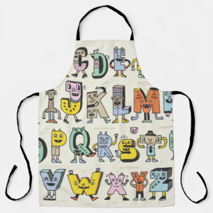 Delantal Fantástico Alfabeto Gracioso. Letras Doodle Wacky 
