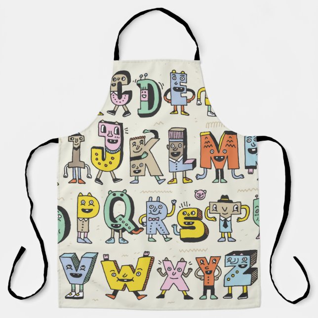 Delantal Fantástico Alfabeto Gracioso. Letras Doodle Wacky  (Anverso)