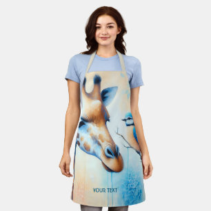 Delantal Fantasy Cute Blue Giraffe Bird