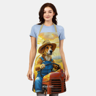 Delantal Fantasy Cute Dog Tractor Straw