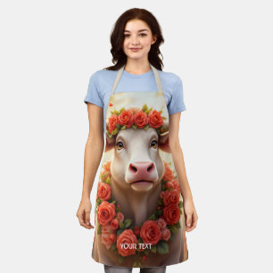 Delantal Fantasy Cute Lovely Cow Rosas
