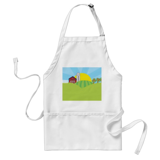 Delantal Farm Landscape Red Barn Silo Apple Trees (Frente)