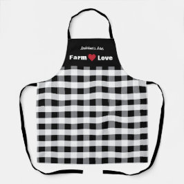 Delantal Farm Love Custom Black White Check