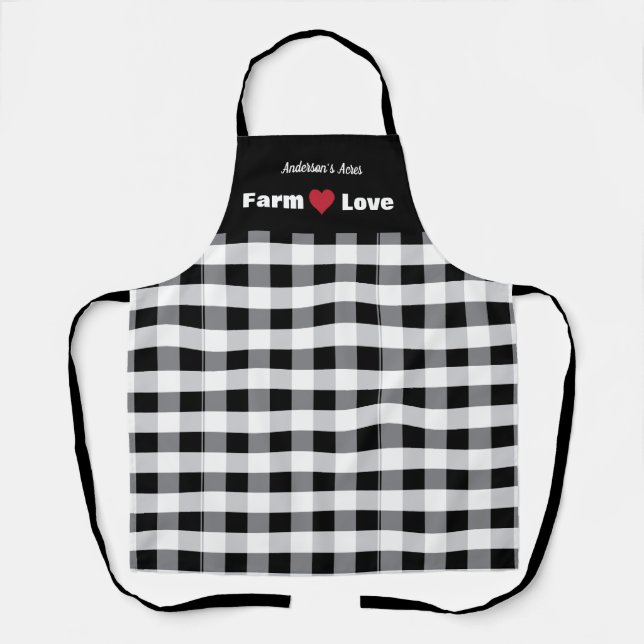 Delantal Farm Love Custom Black White Check (Anverso)