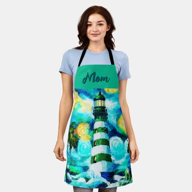 Delantal Faro tropical y palmeras personalizadas (Gastado)