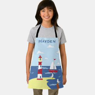 Delantal Faro y arte marítimo de barca personalizados