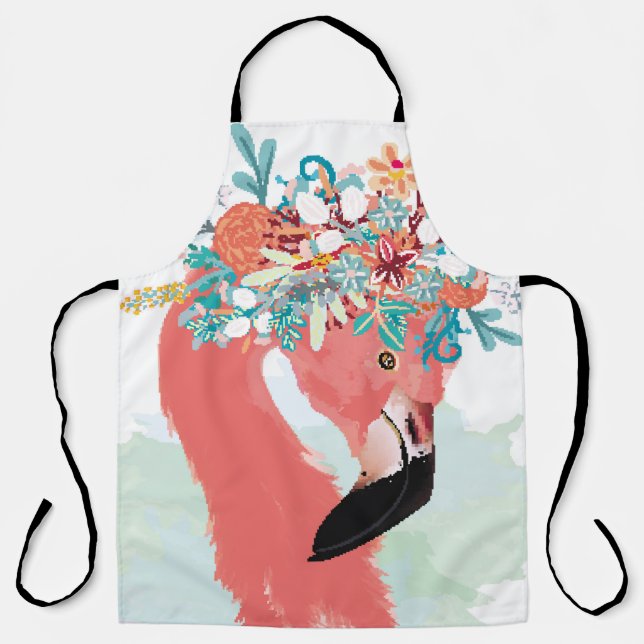 Delantal Fashion illustration with drawn pink flamingoflami (Anverso)