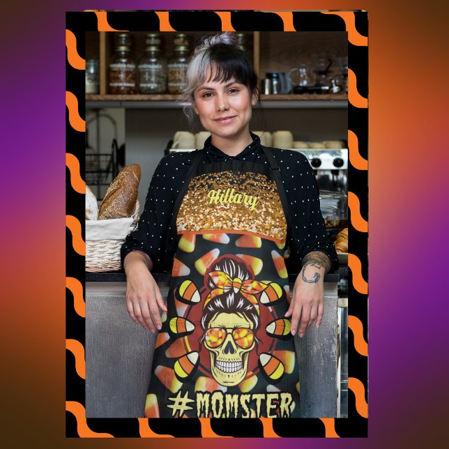 Delantal Faux Naranja Purpurina Halloween Momster Skull (Faux Orange Glitter Halloween Momster Skull Apron)