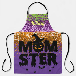 Delantal Faux Purple Naranja Purpurina Halloween Momster