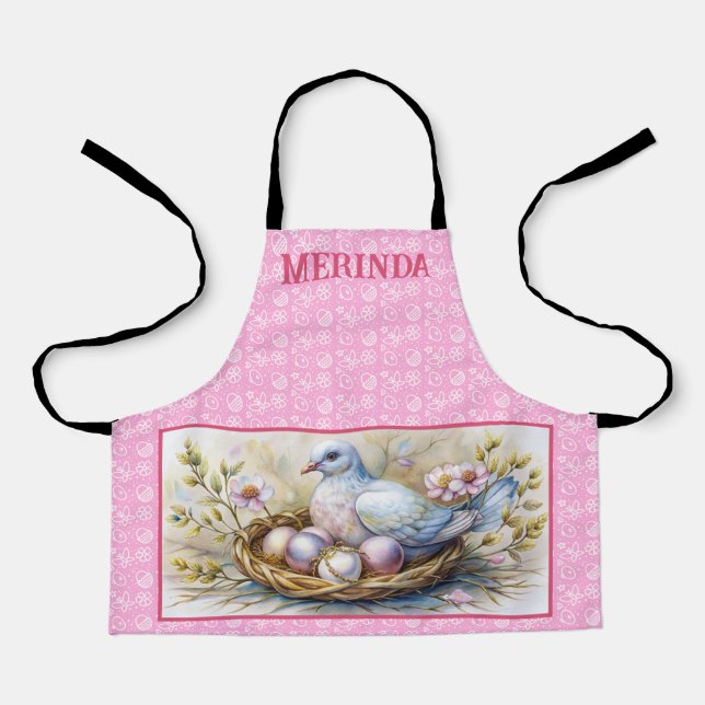 Delantal Felices Dove Personaliza el nombre de los huevos d (Anverso)