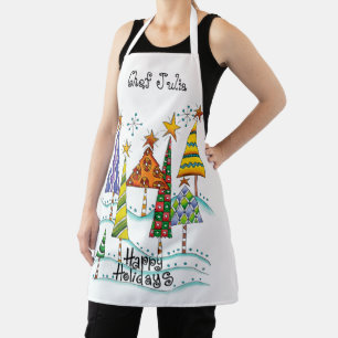 Delantal ¡Felices Fiestas! Árboles de Navidad Lindos con Es