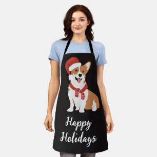 Delantal Felices fiestas Funny Cute Navidad perro Red Black
